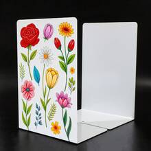 2 Pieces Book Holder, Metal Shelf, White Printed Decorative Shelf, Non Slip Heavy-Duty Shelf, Book, Magazine Or CD Storage Box, Suitable For Home And Office Use. - Printing - View 4