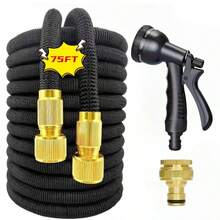 Non-Expandable Garden Hose With High-Pressure Nozzle, Lightweight Hose For Yard, Lawn, Garden, Plant Watering And Car Washing/Equipped With 3/4" And 1/2" Connectors, Includes 7-Function Nozzle, Durable And Lightweight Expandable Garden Hose For Easy Watering And Gardening 25/50/75/100/125/150 Inches - B - View 13