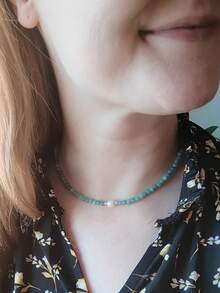Collar y Gargantilla de Cuentas de Piedra Amazonita de 4mm Estilo Boho: Joyería de Moda Exquisita para Mujeres, Regalo Exquisito Ideal para Amigos y Seres Queridos - Multicolor - Ver 3
