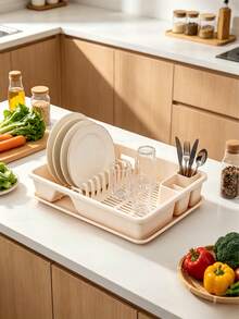 Detachable Plastic Dish Drying Rack With Drain Tray, Multi-Grid Cutlery & Plate Storage Organizer, Space Saving Kitchen Countertop Dish Holder For Home Apartment Kitchen Utensil Drying Storage - Random Color - View 6