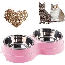 Double Dog Water And Food Bowl, Stainless Steel Bowl With Non-Slip Resin Stand, Pet Feeding Bowl For Small And Medium Cats VUOB - Pink 1 Pc - View 11
