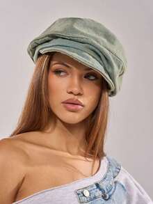1pc Women's Vintage Solid Color Washed Beret, Lightweight Summer Essential Newsboy Cap, Versatile Artist Hat, Suitable For Daily Wear And Travel - Pleated Beret - View 4