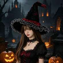 1pc DIY Halloween Lace Witch Party Cosplay New Lolita Magic Hat For Women, Party/Party Decoration, Suitable For Outdoor/Indoor Use - View 12