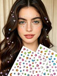 1/2/3/5 Colorful Star, Moon, Heart, Circle, Gem, And Diamond Stickers - Random Color Combinations, Suitable For Women's Cosmetic Faces And Eye Decorations, Ideal For DIY Use At Music Festivals, Carnival Parties, Birthday Parties, Etc - Multicolor - View 3