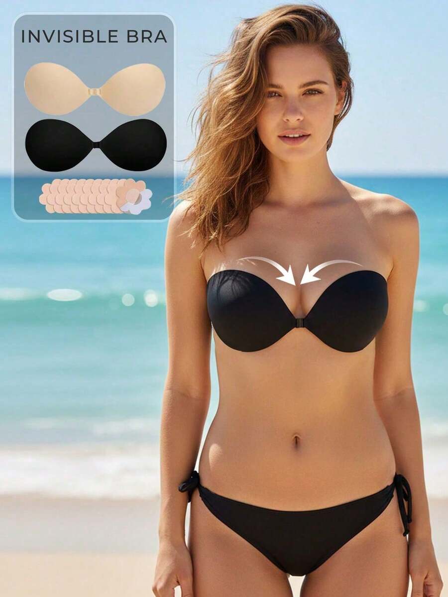 1-2pcs Breathable Round Cup Bra, Wireless Thick Padded Cups, Lift Up Bust, Seamless Invisible Design, Suitable For Wedding Dress, Formal Occasions And Tank Top Matching - Multicolor - View 1