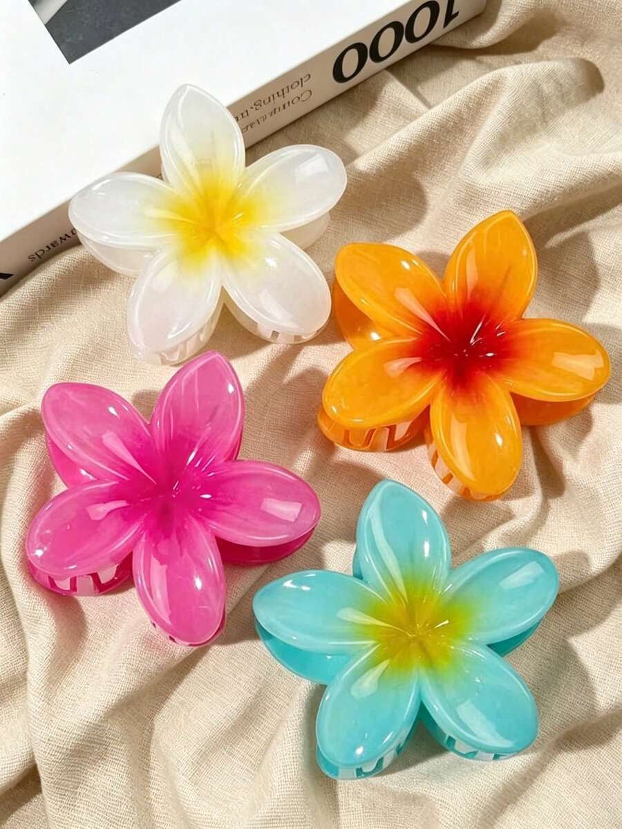 4件/1件 女款 7.8cm/3.07in 白色 黃色 粉色 藍色 扶桑花造型輕量塑膠髮夾，時尚百搭高級優雅極簡純色髮飾，適用日常配戴、休閒、派對、通勤、海灘、度假、馬尾、盤髮、洗臉、洗澡、化妝、穿搭，髮夾 - 彩色 - 查看 1