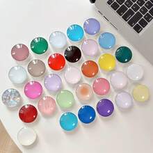 1pc Crystal Glass Round Solid Color Sticker Desktop Stand Extendable Mobile Phone Stand Simple Ring Design - Multicolor - View 2