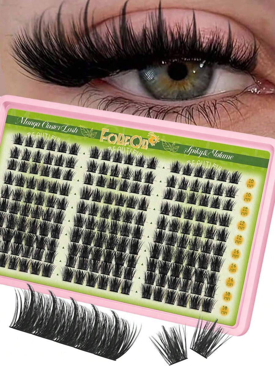 FQBFQB 180 cụm lông mi giả gai nhọn tự nhiên, bông xốp, mềm mại, 10-16mm, độ cong D, lông mi giả cụm rời, phù hợp cho người mới bắt đầu, dùng hàng ngày và du lịch - D - Xem 1