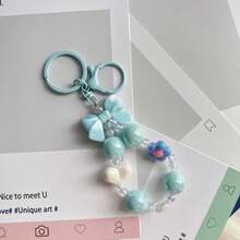 Candy Color Bow Beaded Phone Chain, Heart & Flower Acrylic Bead Wrist Strap, Detachable Round Ring Phone Case Charm, Bag Pendant, Keychain Accessory, Sweet Girl Gift, Sold Individually - Multicolor - View 7