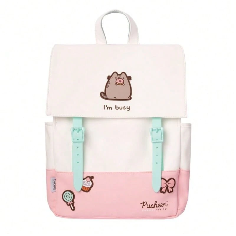 حقيبة ظهر مدرسية Pusheen بحجم 38 سم، 30x38x11 سم، حجرة رئيسية وجيوب جانبية، مقابض مبطنة، تصميم وردي وأبيض مع إغلاق بمشبك - الخيار 1 - مشاهدة 1