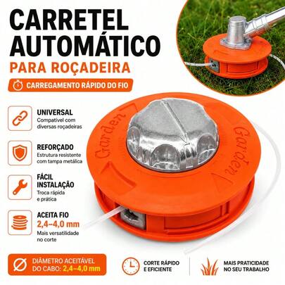 Carretel Automático de Nylon Reforçado Roçadeira Universal Bate/Libera Rosca M10 * 1,25 Carga Rápida