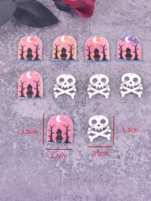 10pcs Fashion Halloween Dark Castle Bat Tree Haunted House Skull Acrylic Jewelry Pendant Earrings Accessories DIY Matching - Multicolor - View 3