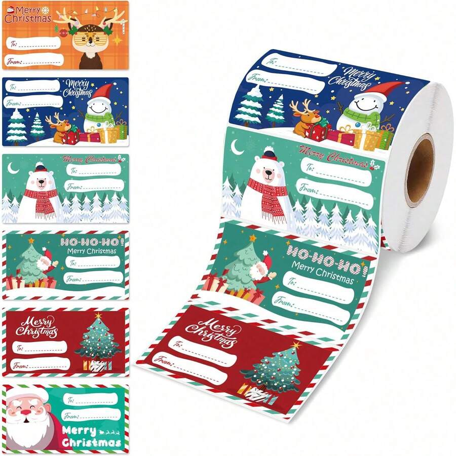 200/500pcs Christmas Gift Label Stickers Set (6 Designs) Self-Adhesive Holiday Decorative Stickers Unisex Merry Christmas Gift Packaging Labels Greeting Card Decor Stickers - Multicolor - View 1