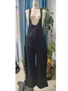 2026 New Retro Western Overalls For Women Suede Tassel Decorated Wide Leg Pants With Pockets Cowgirl Y2K Vintage Denim Jumpsuit Fashion  Fall Outfit - 黑色 - 查看 5