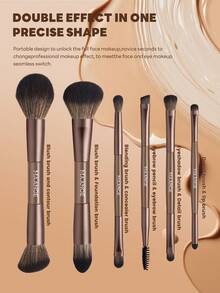 MAANGE 6pcs Professional Dual-Ended Makeup Brush Set, Portable Travel Makeup Brush Kit, Includes Face Brushes, Eye Brushes, Detail Brushes And Other Makeup Tools, Suitable For Travel And Dating, Can Be Used As A Gift For Women - Multicolor - View 8