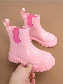 Girls' Princess Style Chelsea Rain Boots, Elastic Band Short Shaft Non-Slip Thick Sole Waterproof Water Shoes - Baby Pink - View 6