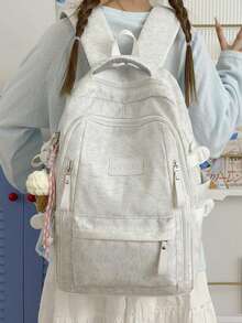 Fashion College Style Letter Embroidered Multi-Pocket Functional Backpack, Multi-Compartment Large Capacity Design, Books, Notebooks, Stationery Can Be Organized In Sections. Side Pockets Can Hold Water Bottles And Umbrellas, Wide Pressure-Relief Shoulder Straps, Comfortable For Long-Term Wear, Water-Resistant And Wear-Resistant Fabric. Suitable For School, Tutoring, Work Commute, Shopping, Travel And More, Perfect For Back To School Season - Multicolor - View 2
