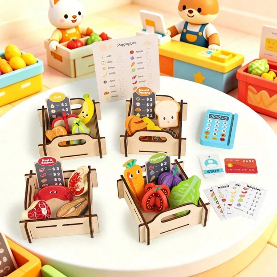 Children's Early Education Supermarket Role Play Educational Vegetable & Fruit Recognition Simulation Vendor Set
