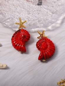 1 Pair Summer Ocean Natural Vacation Style Conch Shell Starfish Shell Earrings For Women, Lightweight Luxury Personalized Casual Versatile - Ocean-themed Earrings - View 5