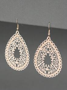 1 Pair Vintage Fashion Geometric Hollow Design Metal Earrings For Women, Suitable For Daily Wear - Gold - E1703 - View 3