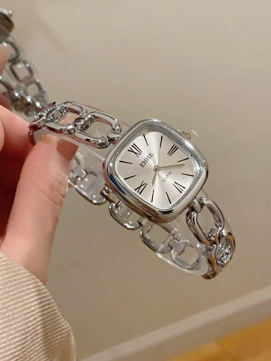 1件女款不鏽鋼錶帶手錶，經典方形，優雅石英錶，適合日常穿著、商務、派對 - 銀色 - 查看 1