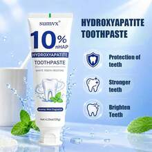 Pasta de dientes blanqueadora con 10% de hidroxiapatita, contiene nano-hidroxiapatita y aceite de menta natural, elimina eficazmente las manchas, refresca el aliento, tubo de tamaño de viaje (el uso diario duplica el efecto), cuida las encías - Menta - Ver 6