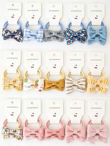 10pcs Pastoral Style Assorted Fabric Bow Headbands Hair Accessories, Suitable For Children - Multicolor - View 2