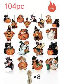 104pc Vintage Halloween Hollow Home Decor, Pumpkin Witch Hollow Decoration, Large Halloween Hollow Card Paper, Vintage Victorian Hollow Cardboard, Trick Or Treat Holiday Party Decoration - View 6