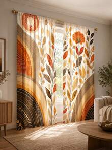2pcs Boho Autumn Rainbow Leaf Sheer Curtains, 90GSM Privacy Polyester Curtain, Washable Fade-Proof For Home Kitchen Decor & Partition. - Multicolor - View 10
