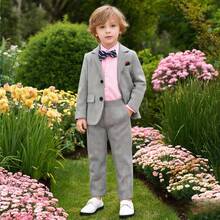 3pcs Kids Suit Set, Includes Jacket, Pants And Bow Tie, Gentleman Style, Suitable For Spring/Autumn, Birthday, Wedding - Grey - View 5