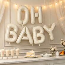 1 Set Cream Beige OH BABY Letter Foil Balloon Banner, Bohemian Baby Shower, Gender Reveal Party Decor, Newborn Welcome Photo Backdrop Decoration Balloons - View 2