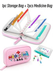 Juego de pastilleros impermeables A8, pastillero de gran capacidad para 7 días con dos dosis diarias, incluye 7 bolsas de almacenamiento codificadas por colores, pastillero de viaje reutilizable - Multicolor - Ver 2