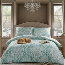 H&R Premium 3Pcs Cotton Duvet Cover Set Hypoallergenic, Breathable & Soft For Ultimate Night Comfort - Royal Dmask Green - View 5