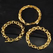 18K鍍金銅 750義大利OT扣手鍊，中性款，適合日常配戴與派對，酷炫嘻哈風珠寶 - 金色 - 查看 8