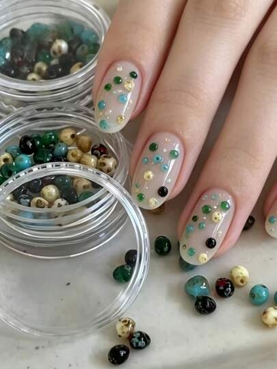 1 Box New Style Imported High-Quality Marbled Mixed Color Petal Bead Vintage Patchwork Art Exquisite Beautiful Versatile Nail Decoration Wearable Nail Accessories Salon Quality Nail Charms