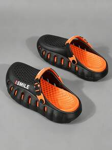 Zuecos transpirables de alta calidad para exteriores, sandalias antideslizantes para hombres, zapatos de playa ligeros y transpirables, zapatos de jardín suaves y cómodos, zapatos casuales para hombres con suela gruesa y duradera, zapatos para hombres de talla grande 36-45 (suela pintada a mano, patrón asimétrico) - naranja negro - Ver 2