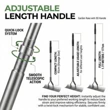 Garden Thatch Rake 1.77M Steel Handle Adjustable Curved Teeth Lawn Moss Remover Leaf Rake Heavy Duty Garden Yard Maintenance Tool - A - View 4