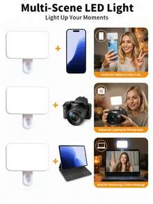 Portable Selfie Fill Light With Clip, Suitable For Phone Camera, Video Conference LED Fill Light, 3 Lighting Modes, Rechargeable, Portable, Applicable For Laptop/Phone/Tablet/Zoom Call/Makeup, Suitable For Selfie And Live Streaming, Portable Fill Light - White - View 3
