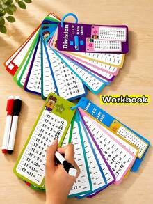 1 Set Children's Flash Cards Math Addition Subtraction Multiplication Division Practice Book Erasable Reusable Children's Learning Mental Calculation Training Cards School Training Math Textbook - Multicolor - View 4