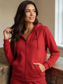 2-PIECE CASUAL SET FOR LADIES, HOODIE AND PANTS - Red - View 2