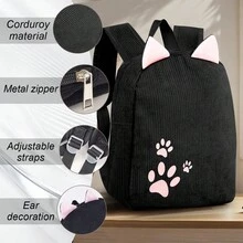 Personalized Cat Ear Corduroy Backpack For Girl, Cute Paw Print Design, Lightweight Casual Daypack, Fashion Travel & Daily Use Backpack, Cute Gift, Kawaii Aesthetic - Multicolor - View 8