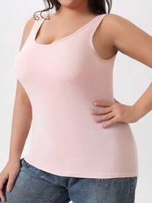 3pcs Plus Size Solid Color Camisole With Built-In Padding, Seamless Comfortable High Elasticity Sleeveless Tank Top - Multicolor - View 7