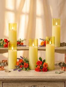 5pcs Flameless Candle Lights Set With Timer Remote Control, Battery Operated Odorless Flameless Candles, Suitable For Halloween, Christmas, Mother's Day, Valentine's Day, Birthday, Wedding, Party, Dining Table, Holiday - Yellow - View 5