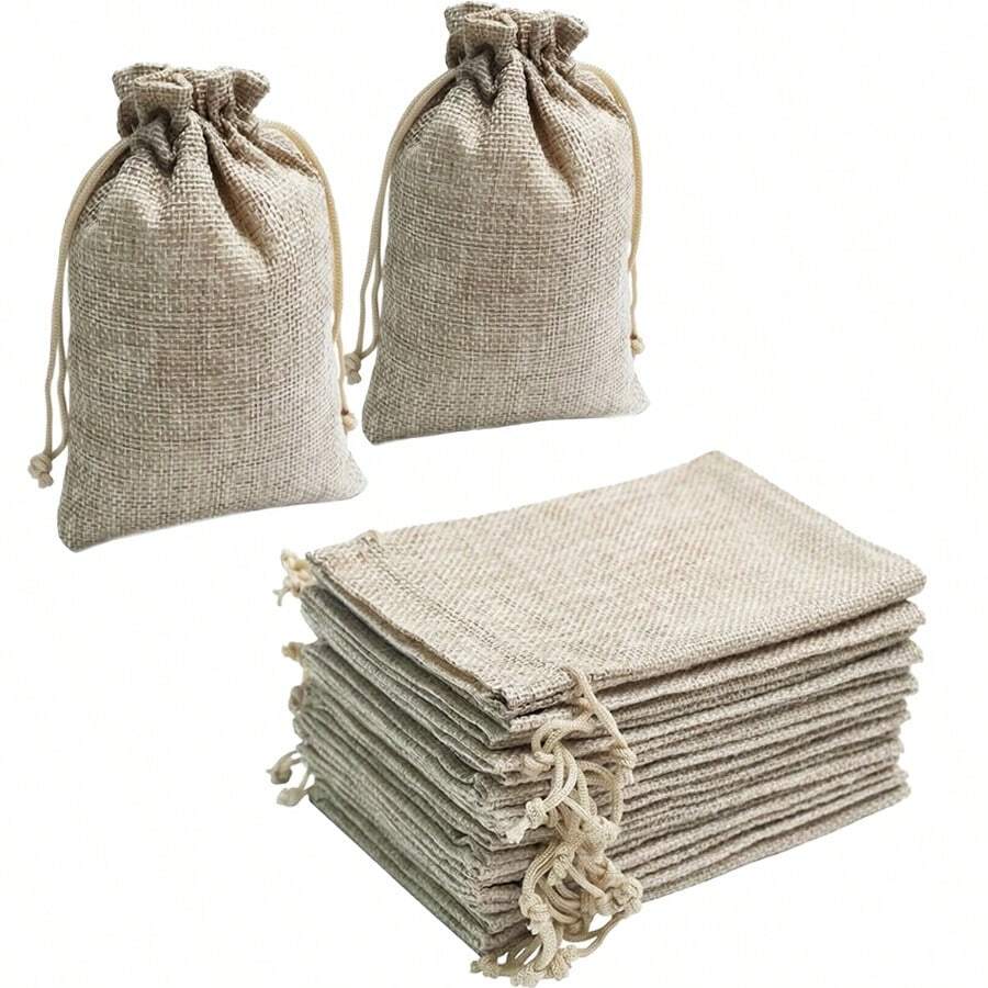 Linen Drawstring Gift Bags, Premium Linen Jewelry Storage Pouches, Rustic Wedding Guest Favors, Holiday Party, Souvenirs, Christmas, Handmade DIY - Linen Drawstring Bag - View 1