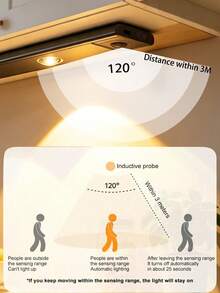 1pc Cat Eye Sensor Cabinet Light, 20/30/40/50cm USB Rechargeable Motion Sensor Light, LED Light Strip, Dimmable 3-Color Options, Suitable For Kitchen, Wardrobe, Cabinet, Bedroom, Hallway - Multicolor - View 9