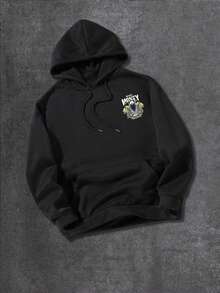 Men's Casual American Street Style Hoodie,With Money Print,Regular Version,Hooded Collar,Solid Color Design,With Patterned Print,Casual Long Sleeve. - 黑色 - 查看 2