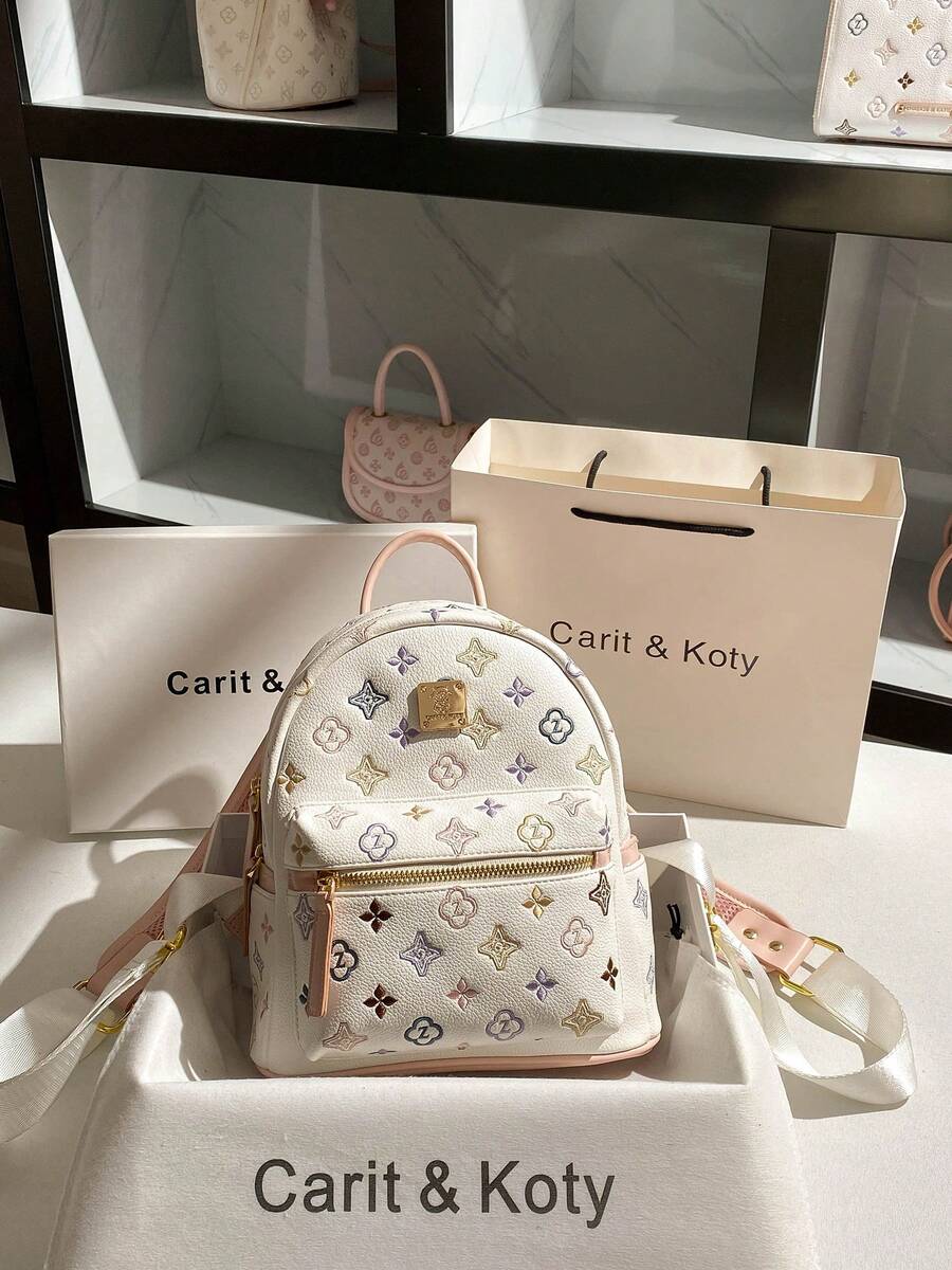 Carit & Koty 1pc Women's Fashion Backpack, PU Leather Material, With Adjustable Shoulder Straps And Multiple Compartments, Suitable For Daily Commute And School