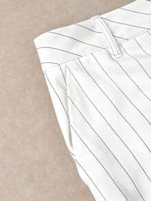 HOMEYEE Striped Suit Set, Double-Breasted Casual Business Suit Jacket And Slim Fit Pants, Versatile Style Suitable For Various Occasions, Business And Vacation White Spring - White - View 6