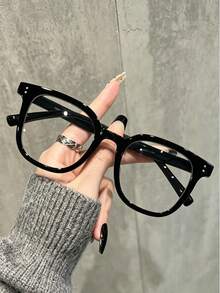 3pcs/2pcs/1pc Black Solid Plastic Square Frame Decorative Glasses, Y2K Style, Designed For Women, Suitable For Office, Date, Home Outings And Daily Outdoor Leisure - Clear - View 12