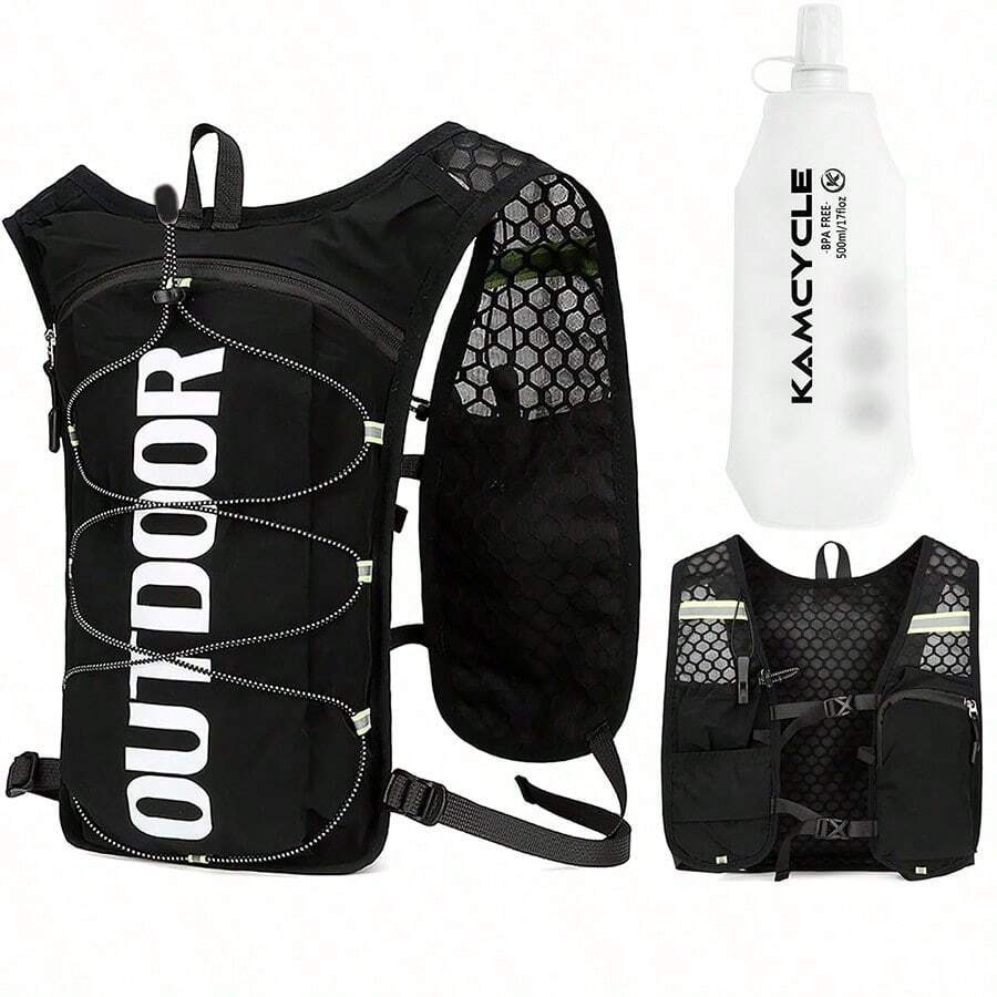 Unisex Running Hydration Vest Pack With 500ML Soft Water Bottle, Adjustable, Suitable For Hiking, Trail Running, Cycling, Marathon - Backpack + 500ml Water Bottle - View 1